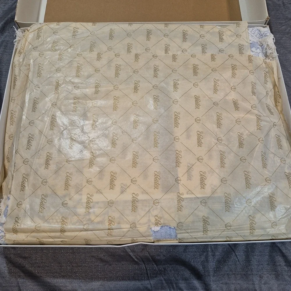 Vintage Double 98 X 112 Bates Queen Elizabeth Lt Blue Bedspread w Fringe In Box
